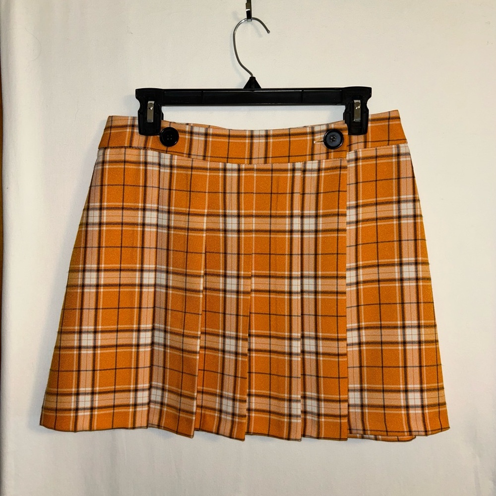 NWT TopShop orange and black pleated schoolgirl skirt, size 8
